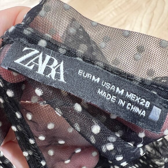 Zara Sheer Black Polka Dot Long Sleeve Blouse Size Medium - Picture 8 of 9